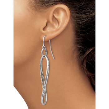 Rhodium Over 14k White Gold Textured Twisted Dangle Earrings