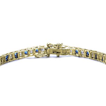 Sapphire Color CZ Tennis Bracelet In 14K Gold Over Sterling Silver