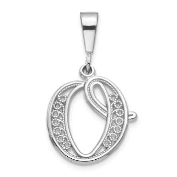 Rhodium Over 14k White Gold Solid Polished Script Filigree Textured
Letter O Initial Pendant