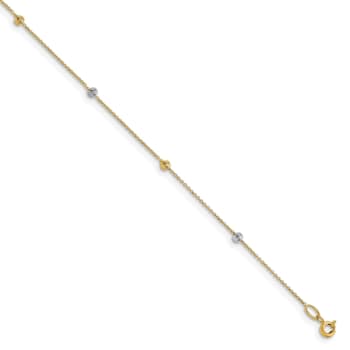 14K Two-Tone Polished Diamond-cut with 1-inch Extension Anklet