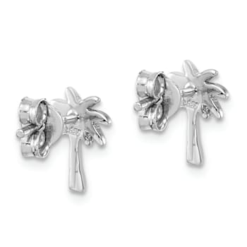 Rhodium Over Sterling Silver Polished Palm Tree Post Earrings