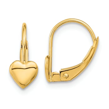 14k Yellow Gold Heart Dangle Earrings