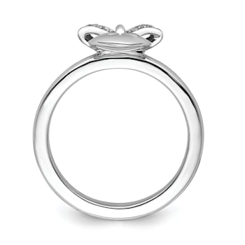 Sterling Silver Stackable Expressions Heart with Bow Diamond Ring 0.024ctw
