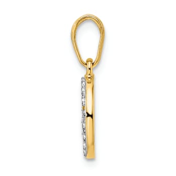 14K Yellow Gold with White Rhodium Diamond-Cut Clover in Circle Pendant