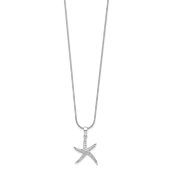 Rhodium Over Sterling Silver Cubic Zirconia Starfish Necklace