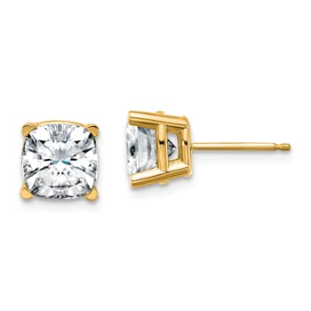 14K Yellow Gold 3.5ct. 7.0mm Cushion G H I True Light Moissanite Earrings