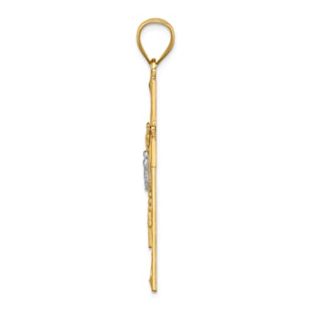 14K Yellow Gold with White Rhodium Cross with Rosary Pendant
