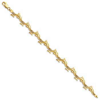14k Yellow Gold Polished 3D Reversible Dolphin Bracelet