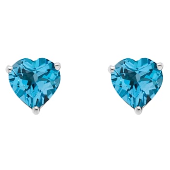 6mm Heart Shape Blue Topaz Rhodium Over Sterling Silver Stud Earrings
