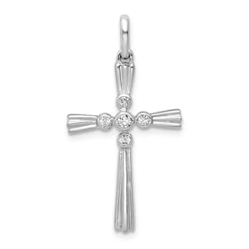 Rhodium Over 14K White Gold 1/15ct. Diamond Cross Pendant