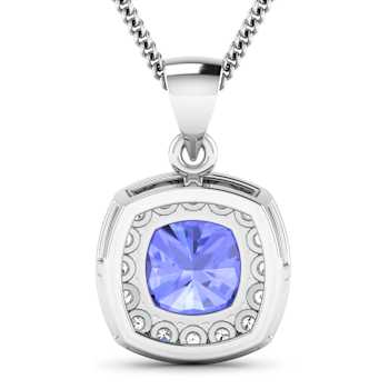 2.10ctw 14K White Gold Tanzanite and White Diamond Pendant with 18 inch
Cable Chain