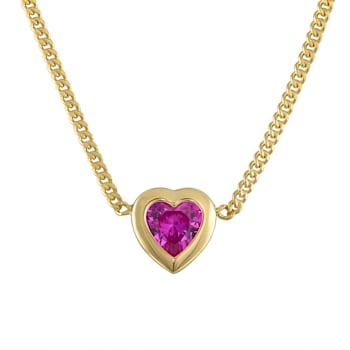 14K Yellow Gold Over Sterling Silver Lab Created Pink Sapphire Heart
Curb Chain Necklace 1.2ctw