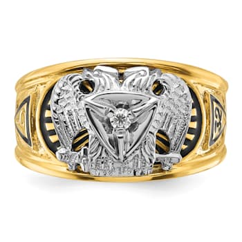 10K Two-tone Yellow and White Gold Men's Enameled and Diamond 32nd
Scottish Rite Masonic Ring