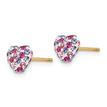 14k Yellow Gold Multi-colored Crystal 6mm Heart Stud Earrings