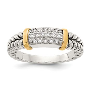 Sterling Silver Antiqued with 14K Accent Diamond Ring