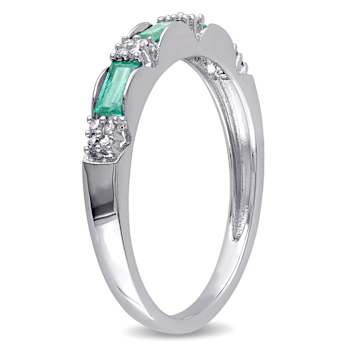 Emerald and Diamond 10K White Gold Ring 0.43ctw