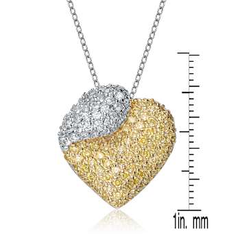CZ Pave Heart Pendant Necklace In 14K Gold And Sterling Silver 16 Inch