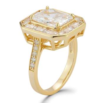 Rachel Zoe Radiant Cut CZ Cocktail Ring in 14K Gold Over Sterling Silver