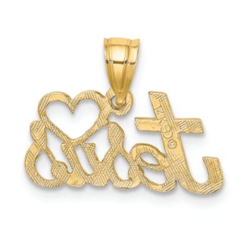 14k Yellow Gold Textured Love Jesus Script Pendant