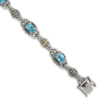 Sterling Silver with 14K Gold Over Sterling Silver Oxidized Swiss Blue
Topaz Bracelet