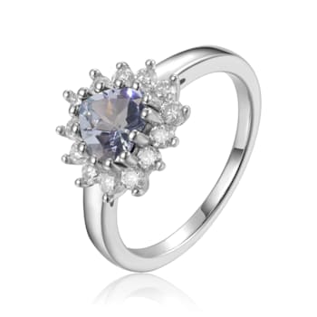 Heart Shape Aquamarine with White Topaz Accents Sterling Silver Ring, 1.06ctw