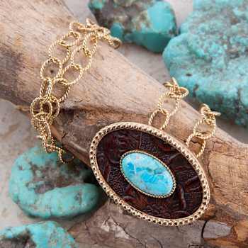 Barse Jewelry Composite Turquoise Rosette Leather & Gold Tone
Pendant With Chain