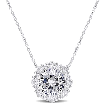 Lab Created White Sapphire 10k White Gold Pendant With Chain 4.37ctw