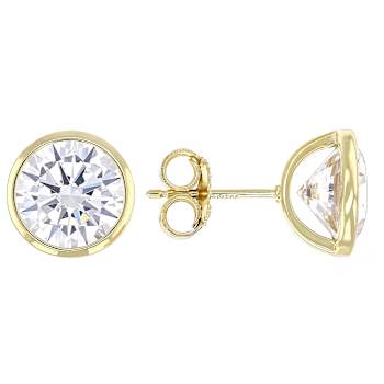Large Bezel Set CZ Stud Earrings In 18K Gold Over Sterling Silver