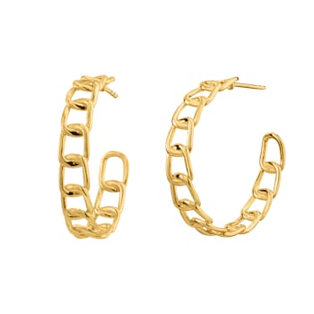 14K Yellow Gold Over Brass Chunky Oval Link Hoop Earrings