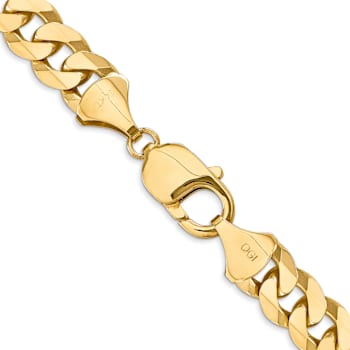 14k Yellow Gold 9.5mm Solid Flat Beveled Curb 22 Inch Chain