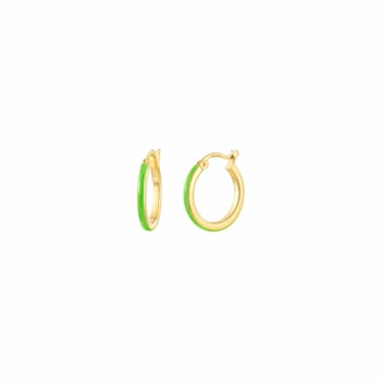14K Yellow Gold Over Sterling Silver Enamel Huggie Hoops in Neon Green