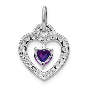 Rhodium Over 14k White Gold Amethyst and Diamond Heart Pendant