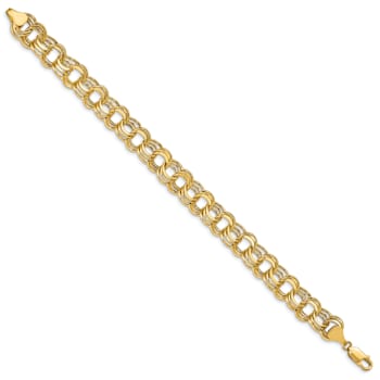 14k Yellow Gold 9.5mm Triple Link Charm Bracelet