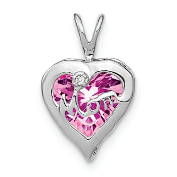 Rhodium Over 14k White Gold Lab Created Pink Sapphire and Diamond Mom
Heart Pendant