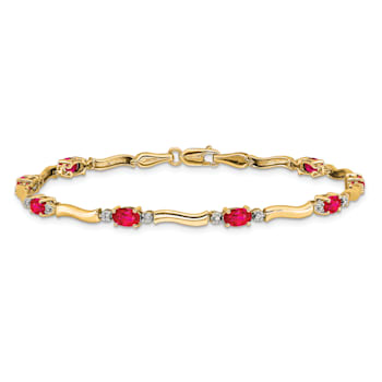 14k Yellow Gold and Rhodium Over 14k Yellow Gold Diamond and Ruby Bracelet