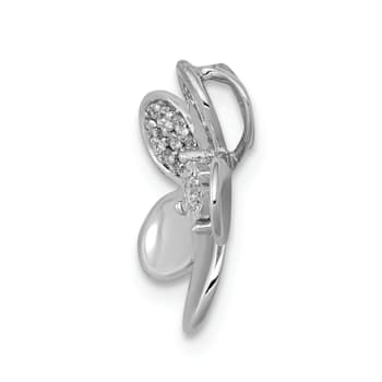 Rhodium Over 14k White Gold Diamond Flower Chain Slide Pendant