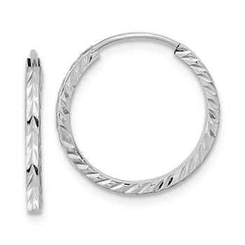 Rhodium Over 14k White Gold 11/16" Diamond-Cut Square Tube Endless
Hoop Earrings