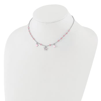 Rhodium Over Sterling Silver Crystal and Pink Enamel Heart with 1-inch
Extension Children's Necklace