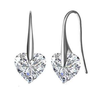 Heart Shape CZ Drop Earrings In Sterling Silver