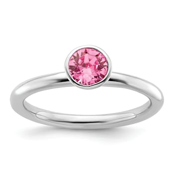 Sterling Silver Stackable Expressions High 5mm Pink Crystal Ring