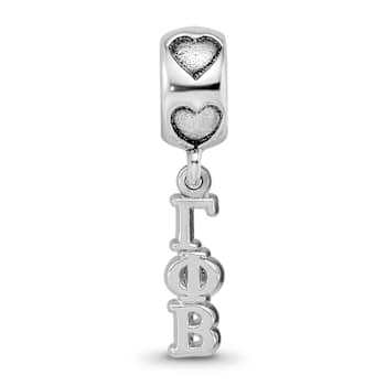Rhodium Over Sterling Silver LogoArt Gamma Phi Beta Vertical Letter on
Heart Bead