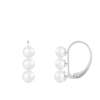 4.5-5mm White Cultured Freshwater Pearl Rhodium Over Sterling Silver Earrings