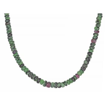 Ruby Zoisite Rondelle Beaded Necklace In Sterling Silver