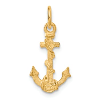 14k Yellow Gold 3D Diamond-Cut and Satin Anchor Pendant