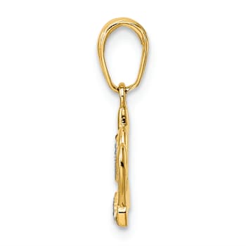 14K Yellow Gold with White Rhodium Diamond-Cut Heart Crown Pendant