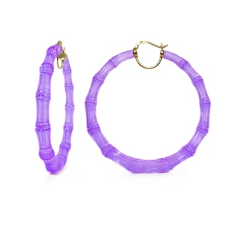 14K Yellow Gold Over Sterling Silver XL Acrylic Bamboo Hoops in Purple