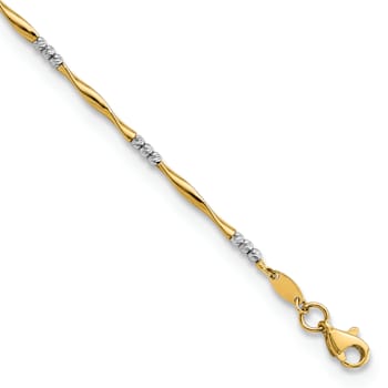 14k Yellow Gold and 14k White Gold Diamond-Cut Wavy and Beaded Bracelet