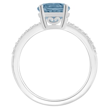 8mm Round Sky Blue Topaz and 1/10 ctw Diamond Rhodium Over Sterling
Silver Ring