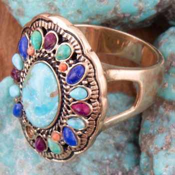 Barse Jewelry Multi-Gemstone Gold Tone Concho Statement Ring