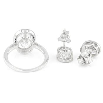 Bezel Set Oval CZ Ring And Earring Set In Platinum Over Sterling Silver